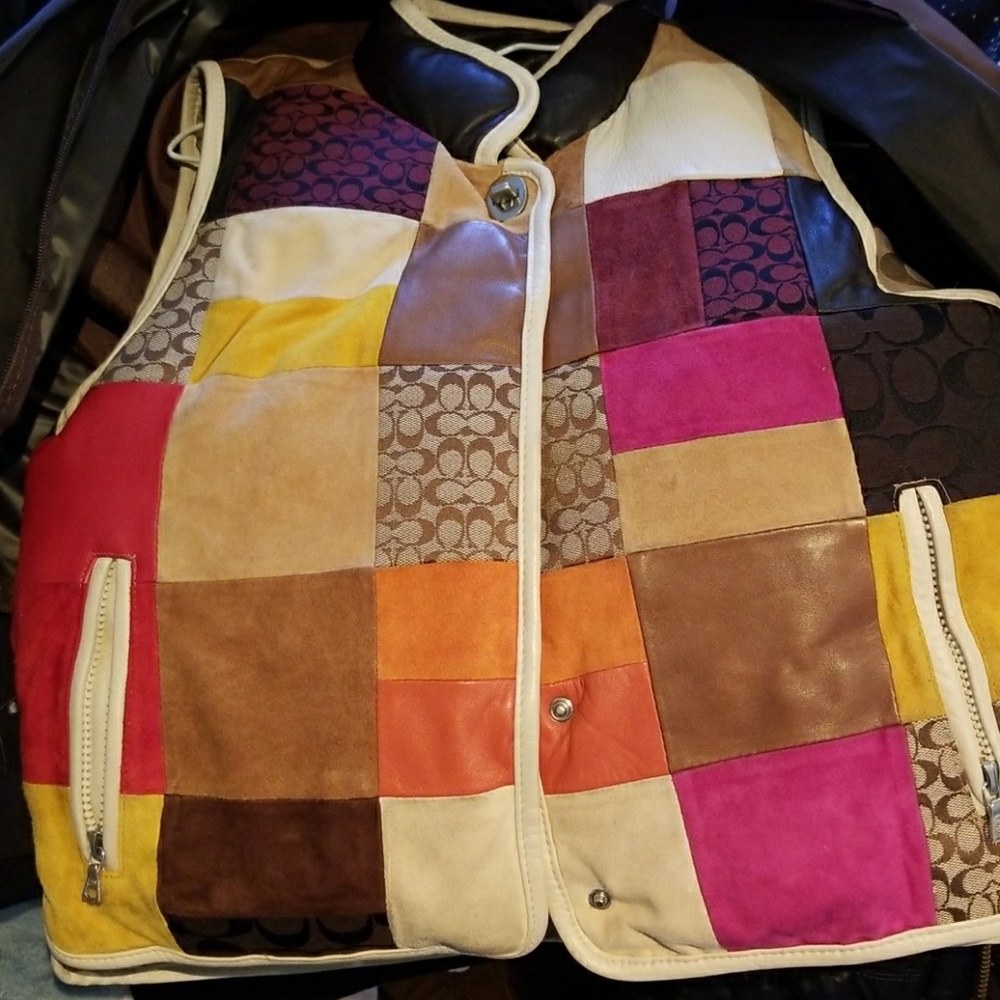 Patchwork leather Coach down vest